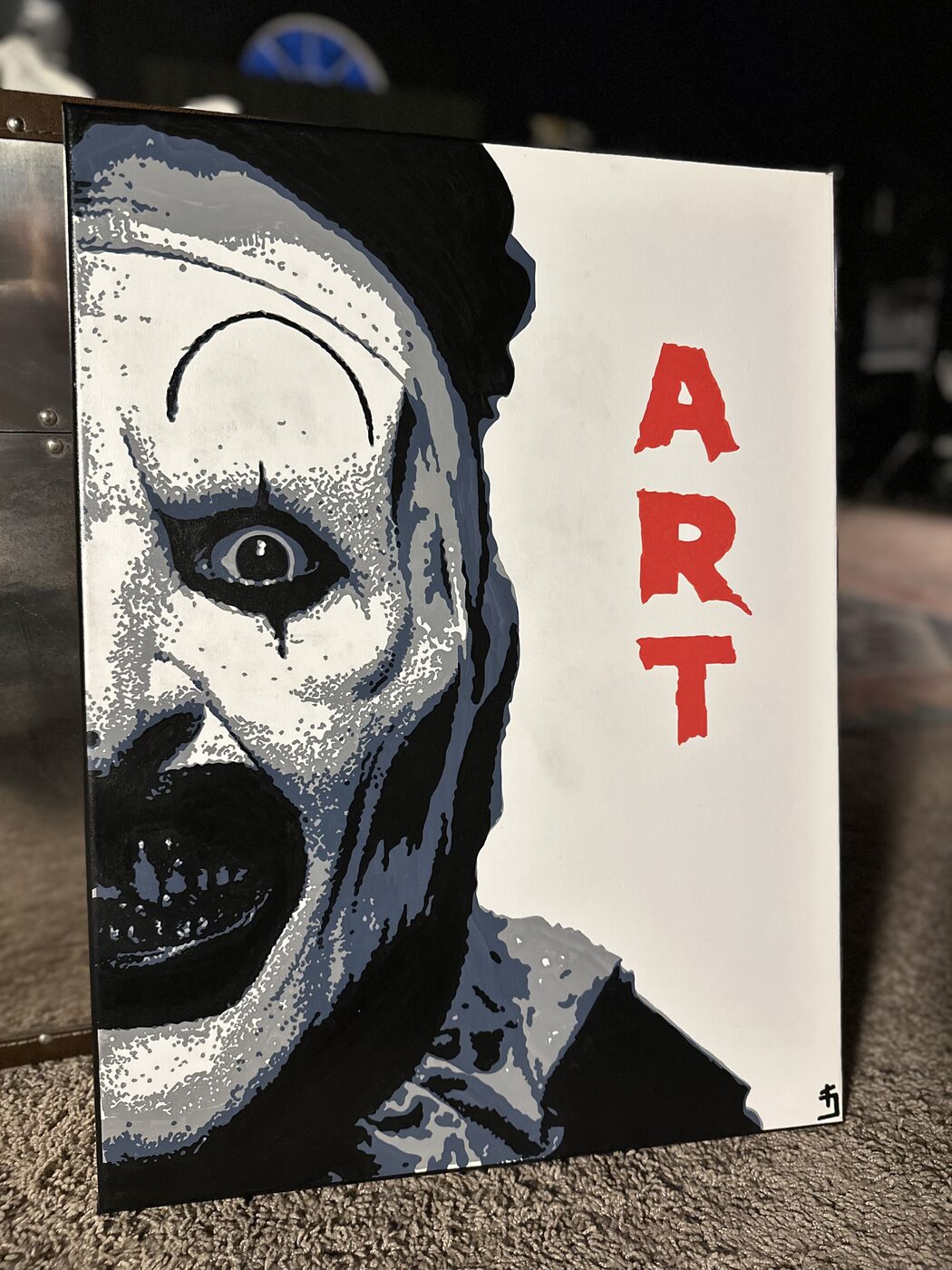 Hand-painted Art the Clown portrait, acrylic on canvas