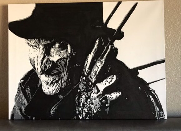 Hand-painted Freddy Krueger portrait, acrylic on canvas