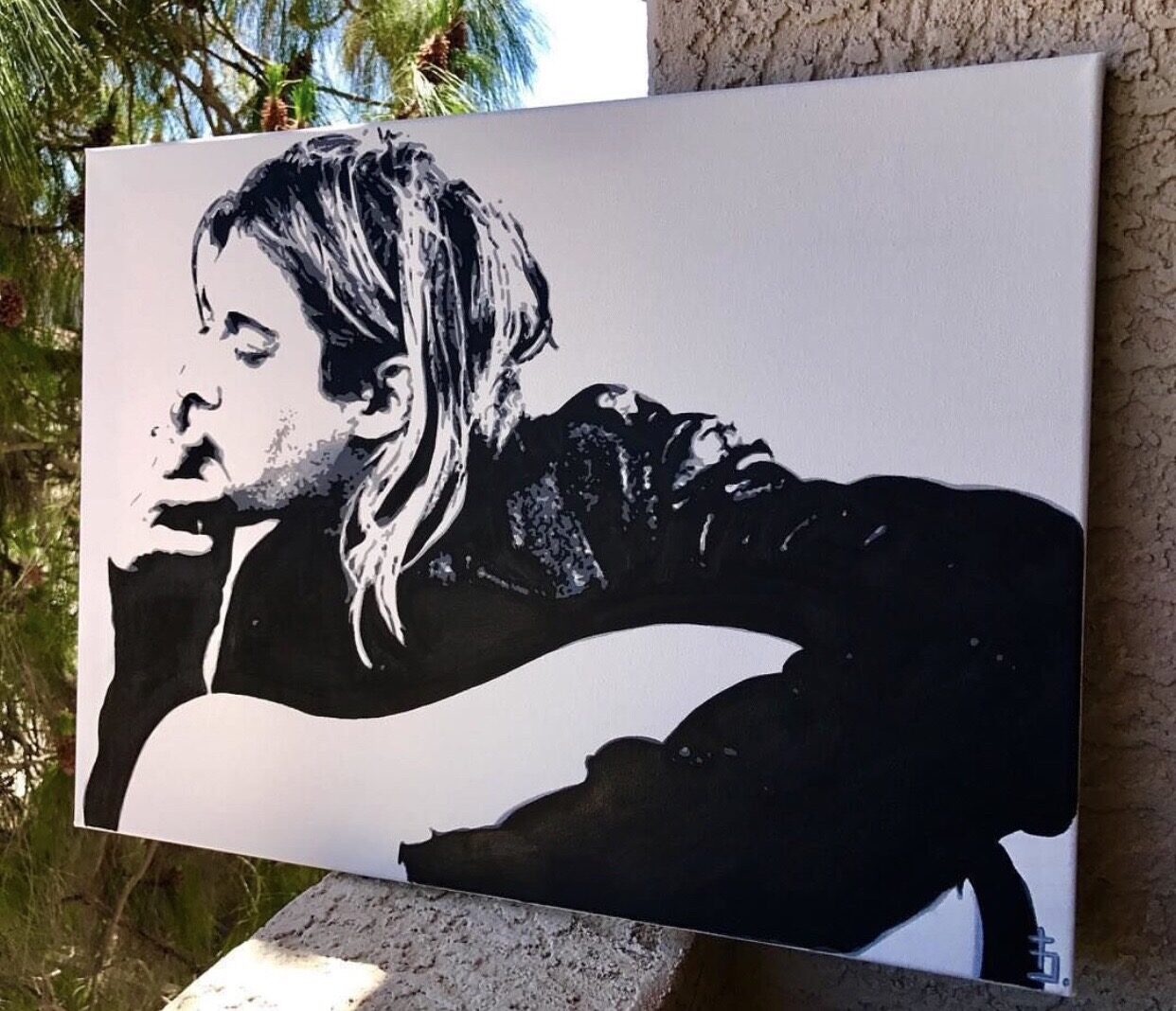 Hand-painted portrait of Kurt Cobain, acrylic on canvas